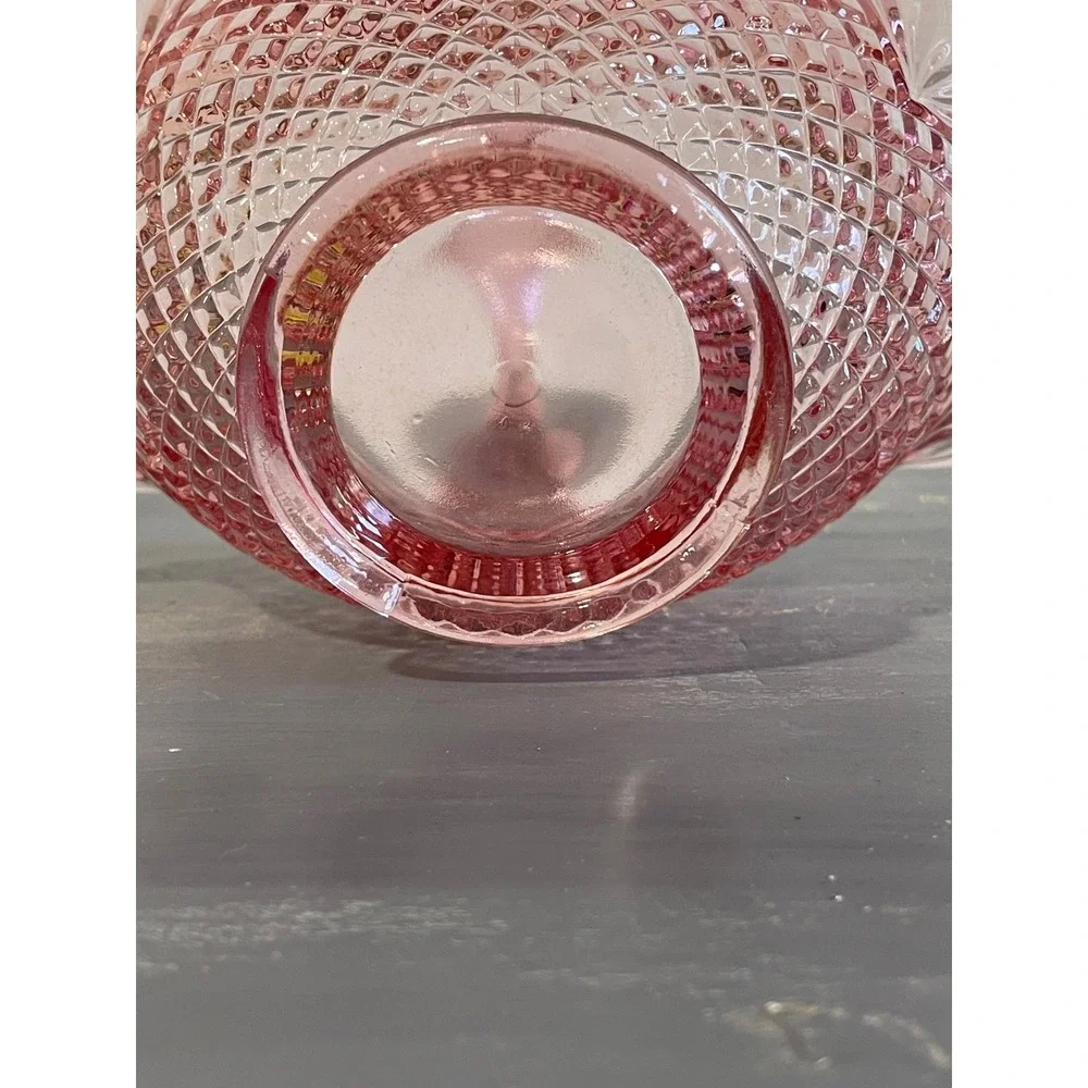 Vintage Pink Depression Glass Basket Diamond Point‎ Starburst Pattern 7.25 Inch
